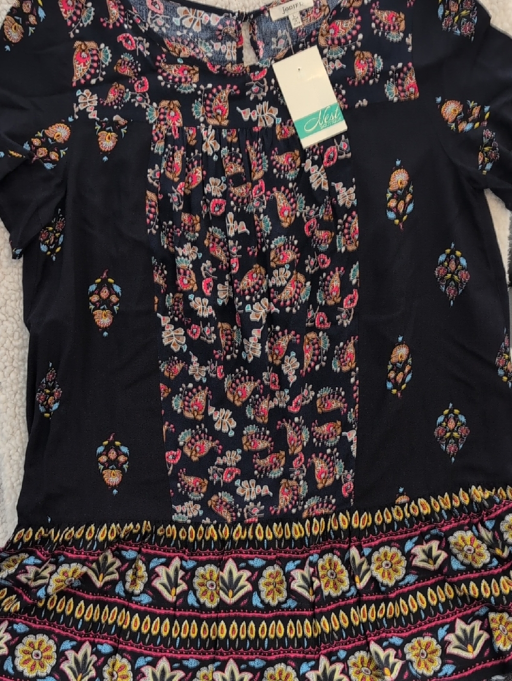 NWT Jodiful Navy Floral Paisley Peasant Dress
